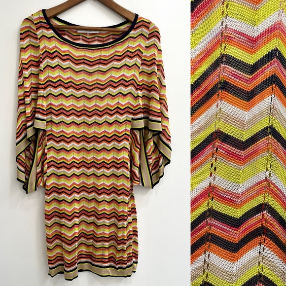 Trina Turk Womens Orange Yellow Casablanca Chevron Mini Dress Resort Wear Small - Picture 1 of 13